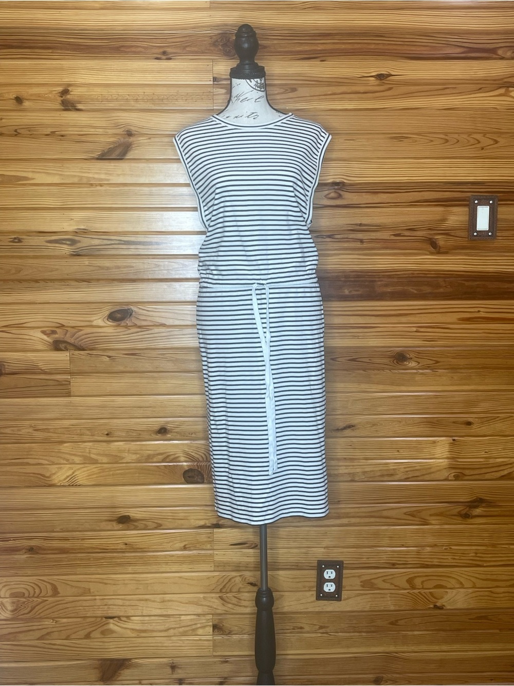 Theory Striped Sleeveless Midi Dress SZ S